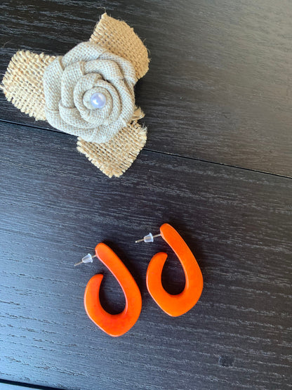 Orange statement earrings Tagua jewelry Fall fashion Art to wear Sustainable fashion Handmade beaded earring Artsy gifts Cruise wear