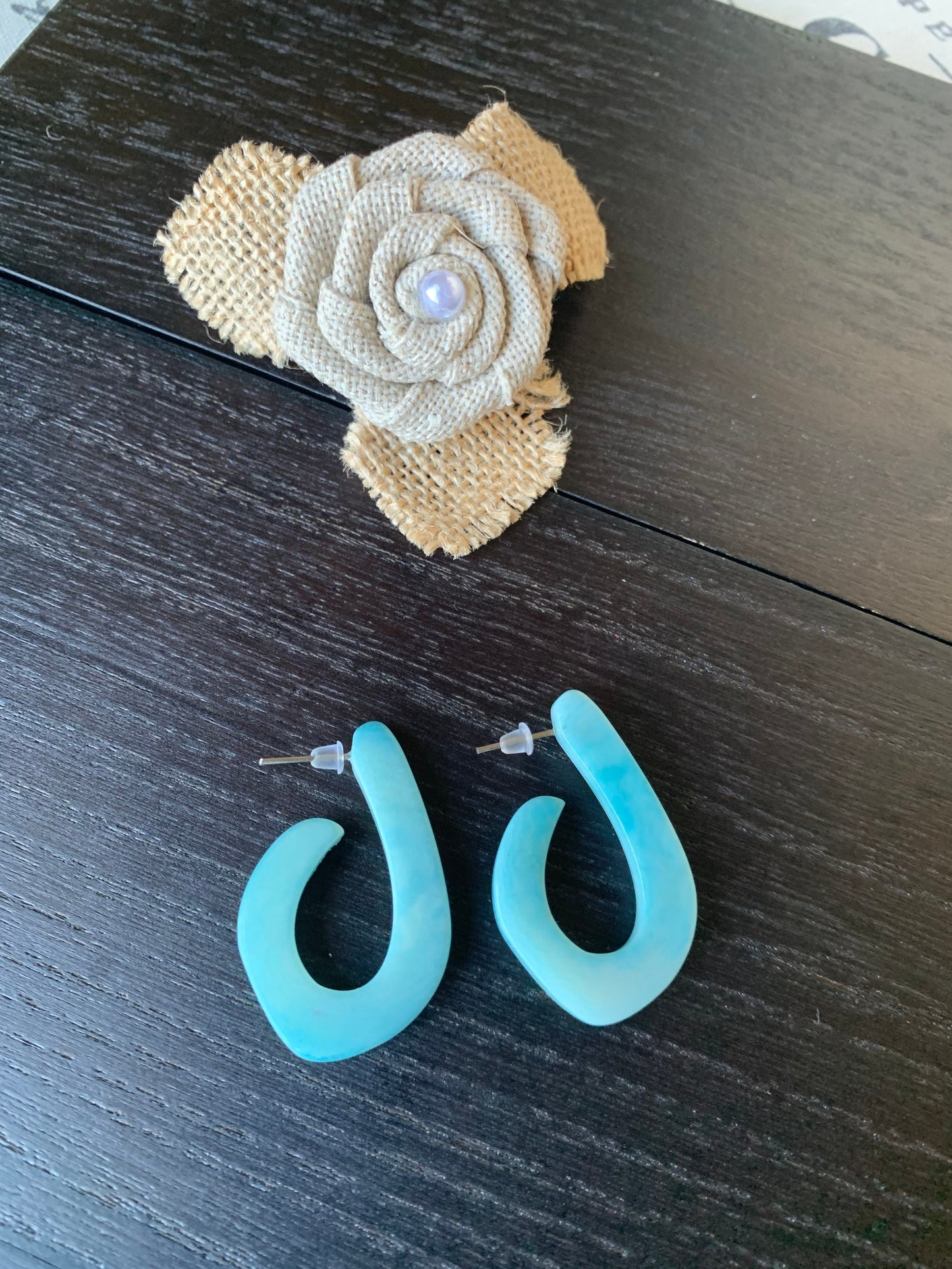 Turquoise blue statement earrings Beaded hoop earrings Tagua laser cut earring Ecuador handmade earrings Fall fashion 2025s Art to wear