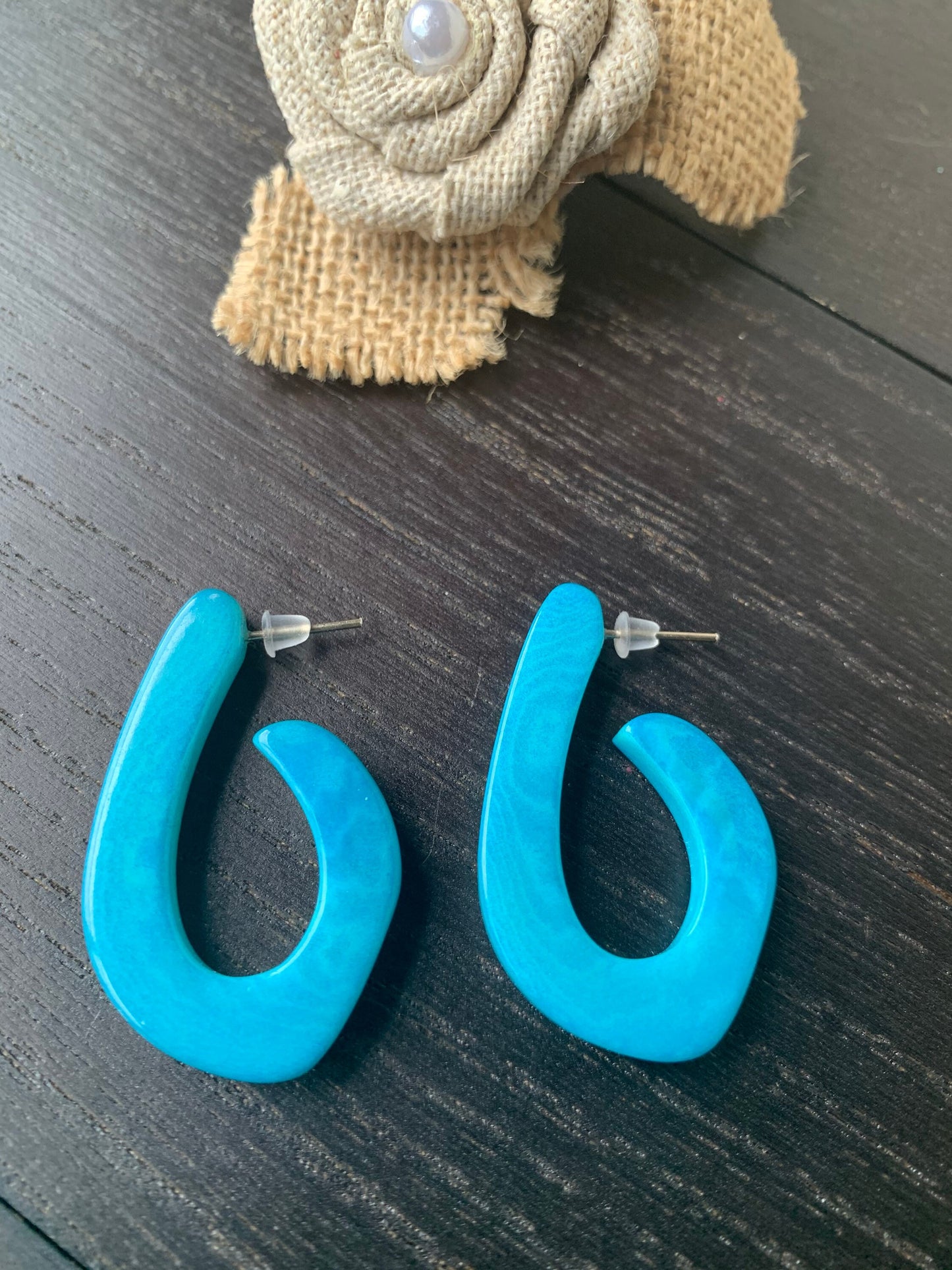 Turquoise statement earrings Tagua laser cut hoops Handmade beaded earrings Hypoallergenic hoops Wearable art Fall fashion Cruise wear