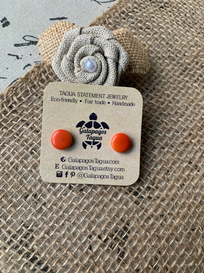 Orange stud earrings for women Post earrings hypoallergenic Tagua jewelry Fall fashion Small posts earrings Colorful earrings Art to wear