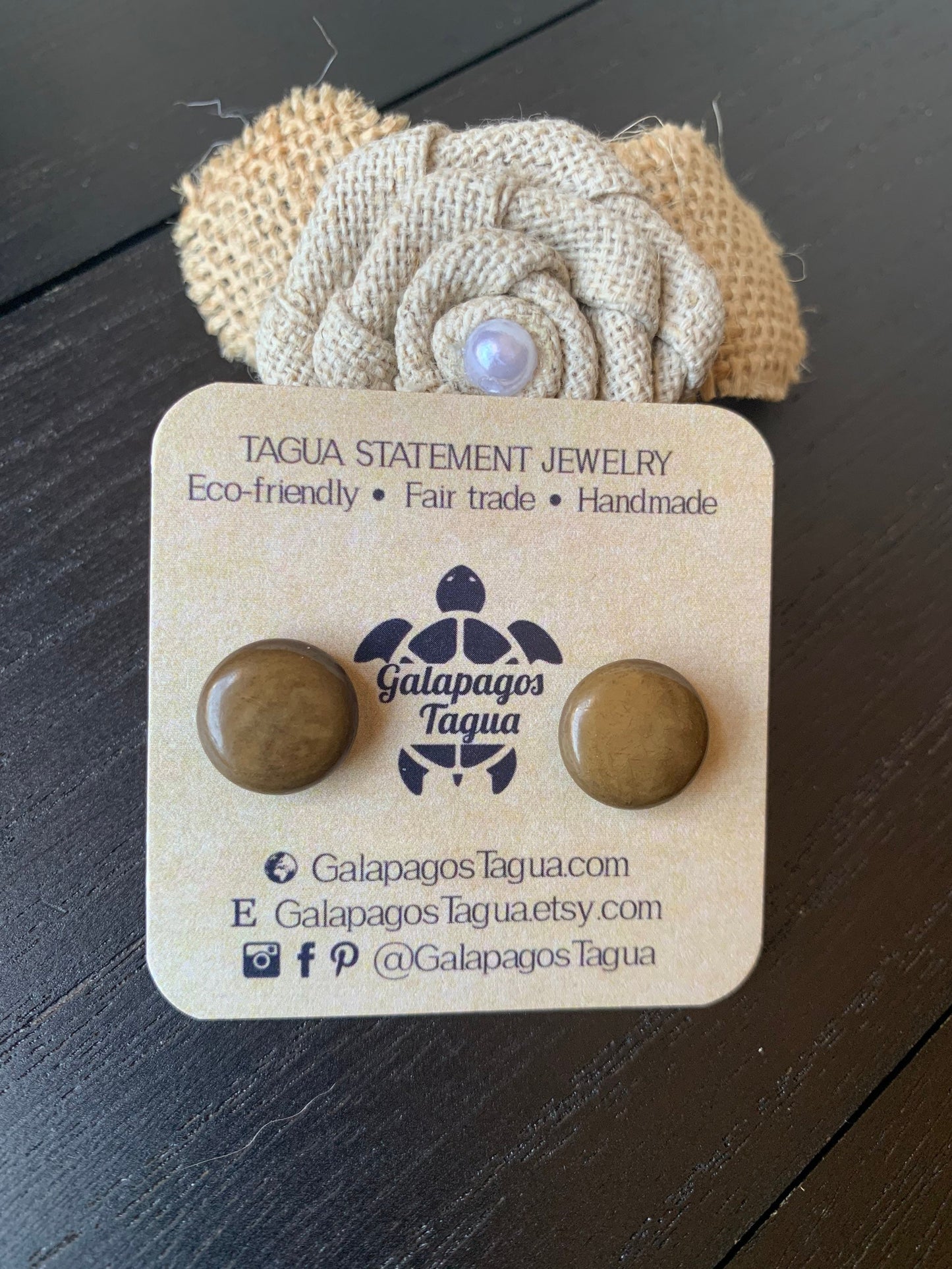 Olive green stud earrings Round beaded earrings Tagua jewelry Geometric post Fall fashion trend Art to wear Cute button earrings