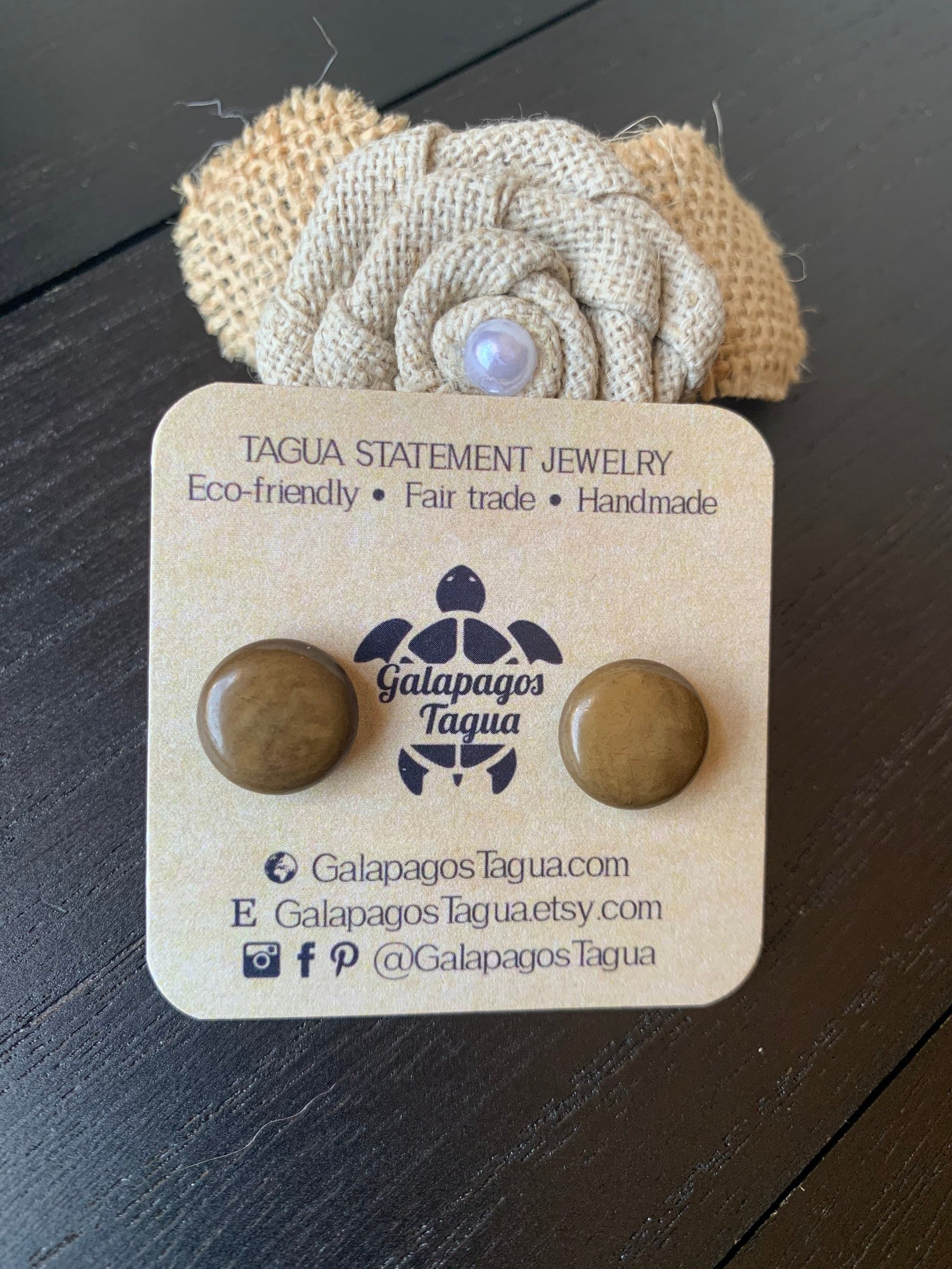 Olive green stud earrings Round beaded earrings Tagua jewelry Geometric post Fall fashion trend Art to wear Cute button earrings