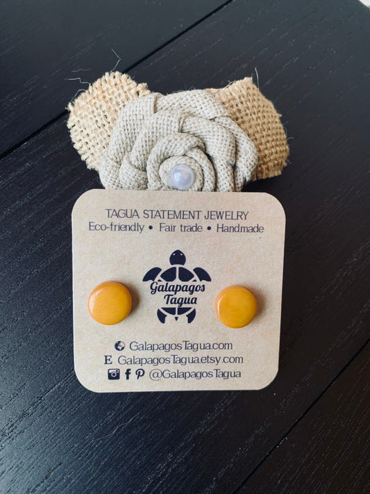 Yellow stud earrings Round beaded earrings Tagua jewelry Gift ideas under 10 Geometric post Christmas stocking stuffers Secret santa gifts