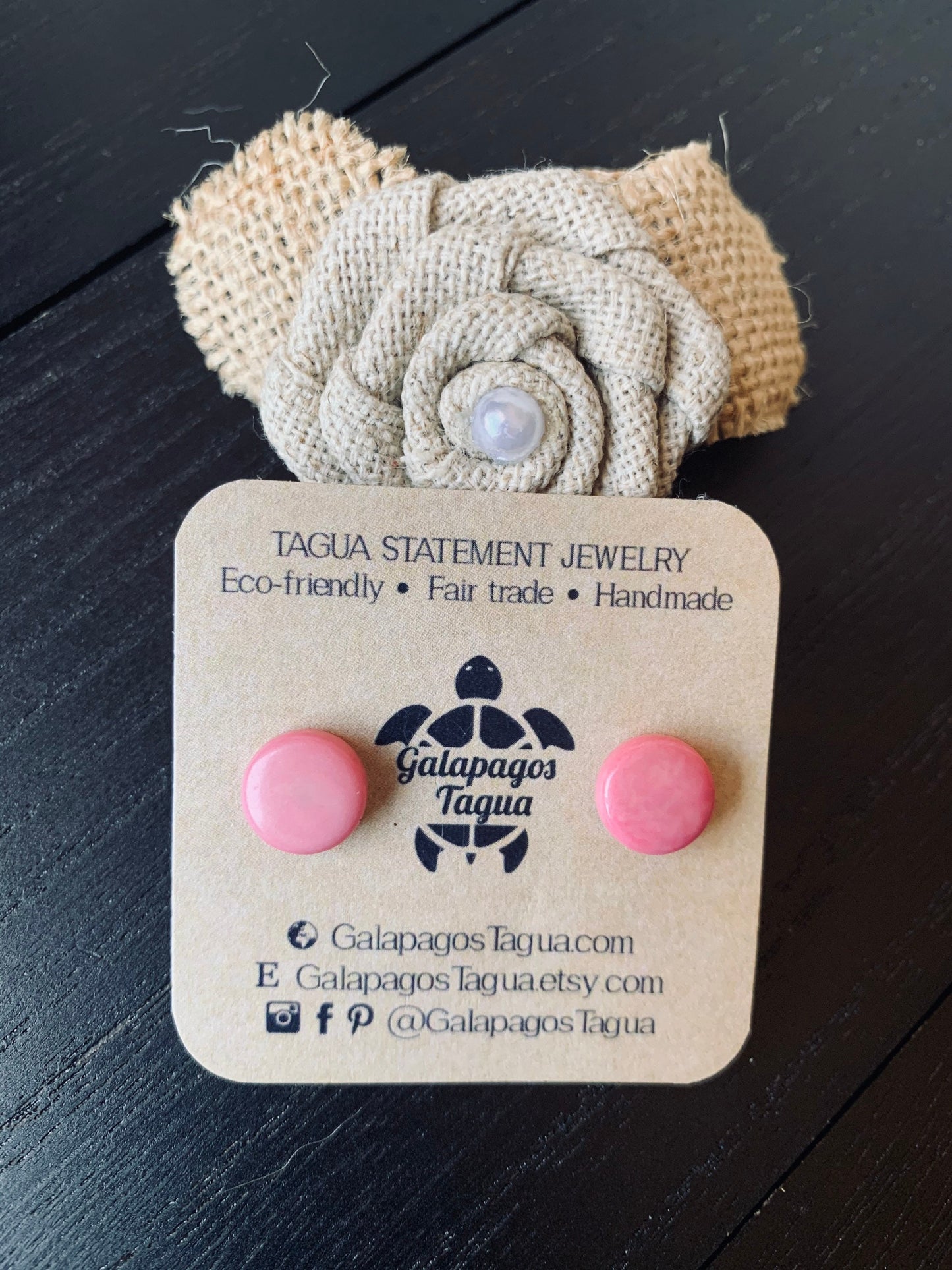 Pink stud earrings Tagua jewelry Round beaded earrings Geometric post Fall fashion 2025s Easter basket Artsy gifts Cute button earrings