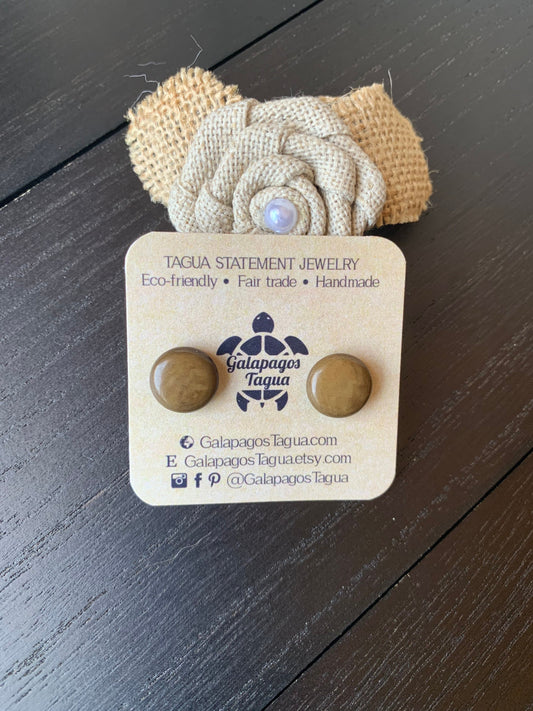 Olive green stud earrings Round beaded earrings Tagua jewelry Geometric post Fall fashion trend Art to wear Cute button earrings