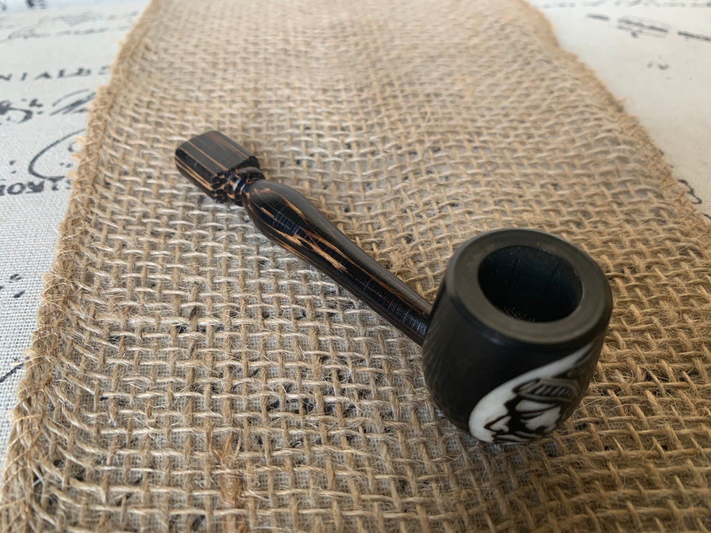 Native american Indian smoking pipe Handcrafted smoking bowl Tagua nut Unique tribal hand pipe Shamanic healing tools Hippie style pipe