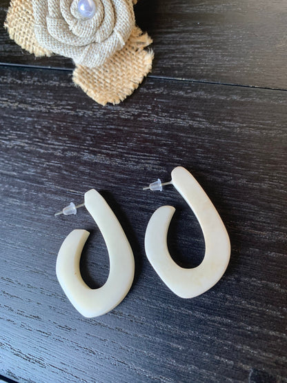 White statement earrings 14 wedding Anniversary gift for wife Tagua laser cut earrings Ivory statement hoop earrings Spring fashion trends