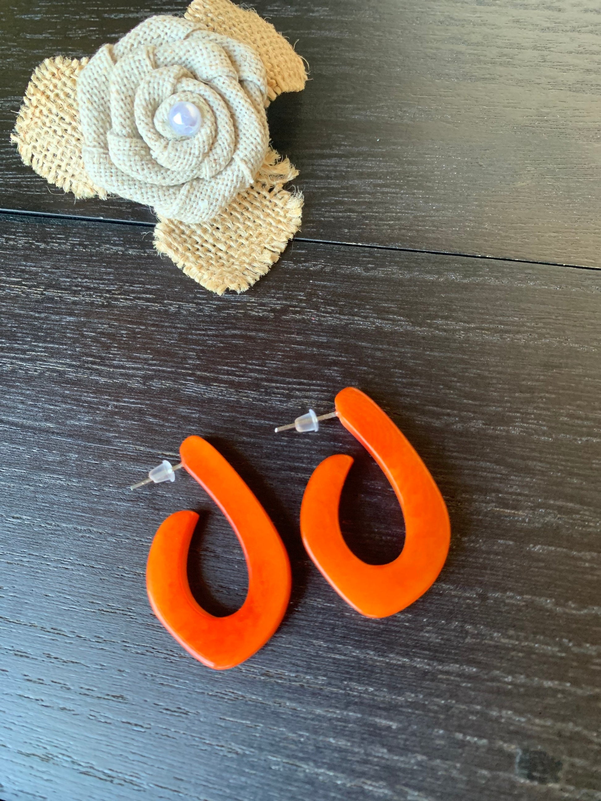 Orange statement earrings Tagua jewelry Fall fashion Art to wear Sustainable fashion Handmade beaded earring Artsy gifts Cruise wear