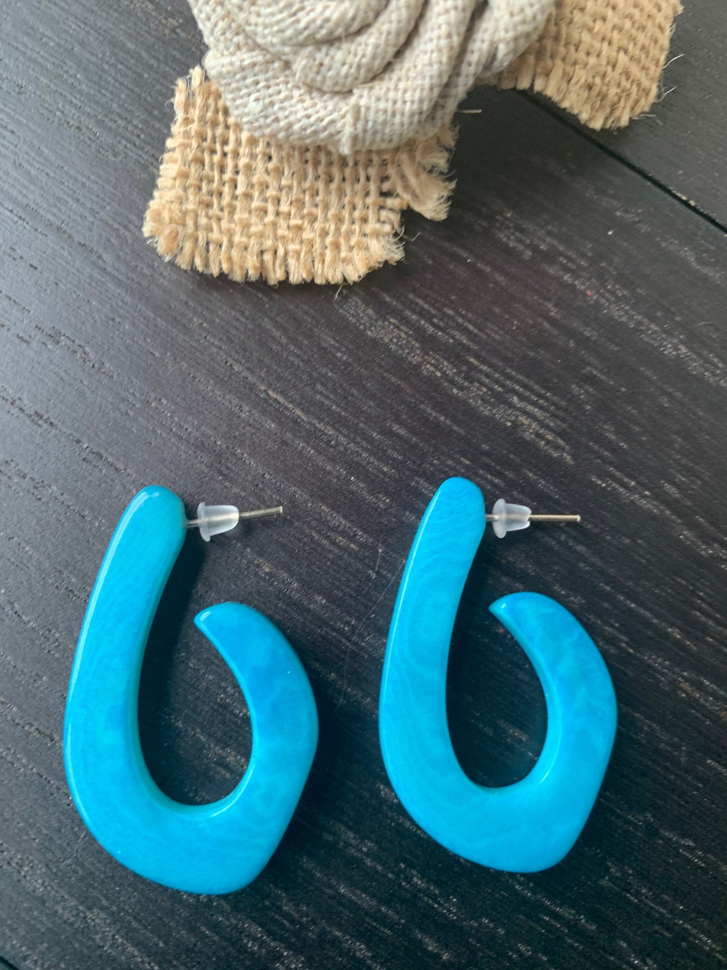 Turquoise statement earrings Tagua laser cut hoops Handmade beaded earrings Hypoallergenic hoops Wearable art Fall fashion Cruise wear