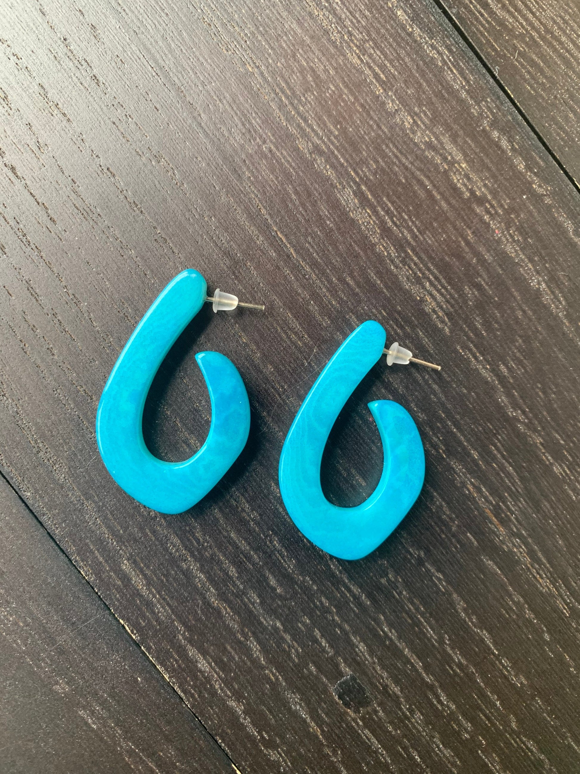 Turquoise statement earrings Tagua laser cut hoops Handmade beaded earrings Hypoallergenic hoops Wearable art Fall fashion Cruise wear
