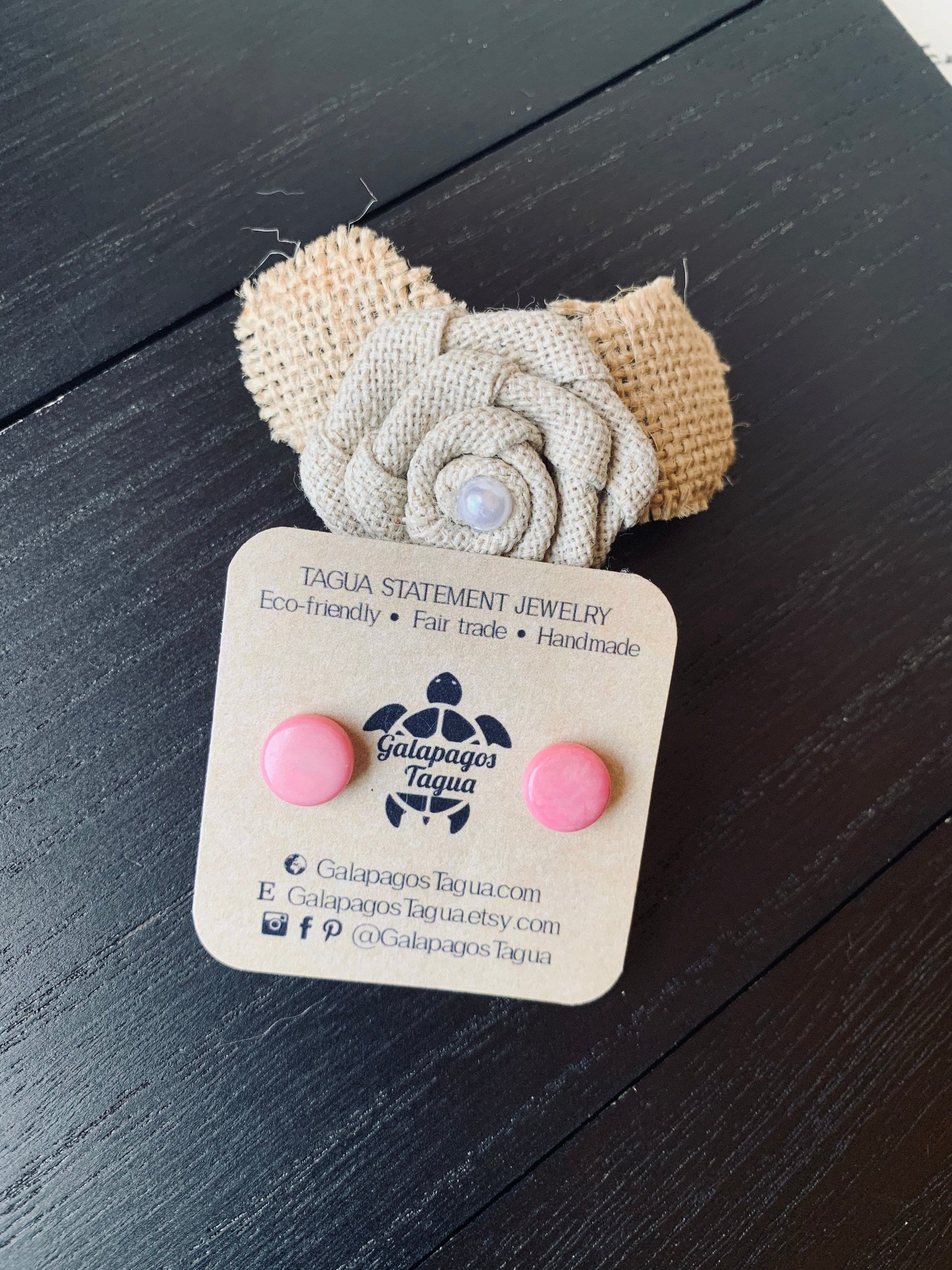 Pink stud earrings Tagua jewelry Round beaded earrings Geometric post Fall fashion 2025s Easter basket Artsy gifts Cute button earrings