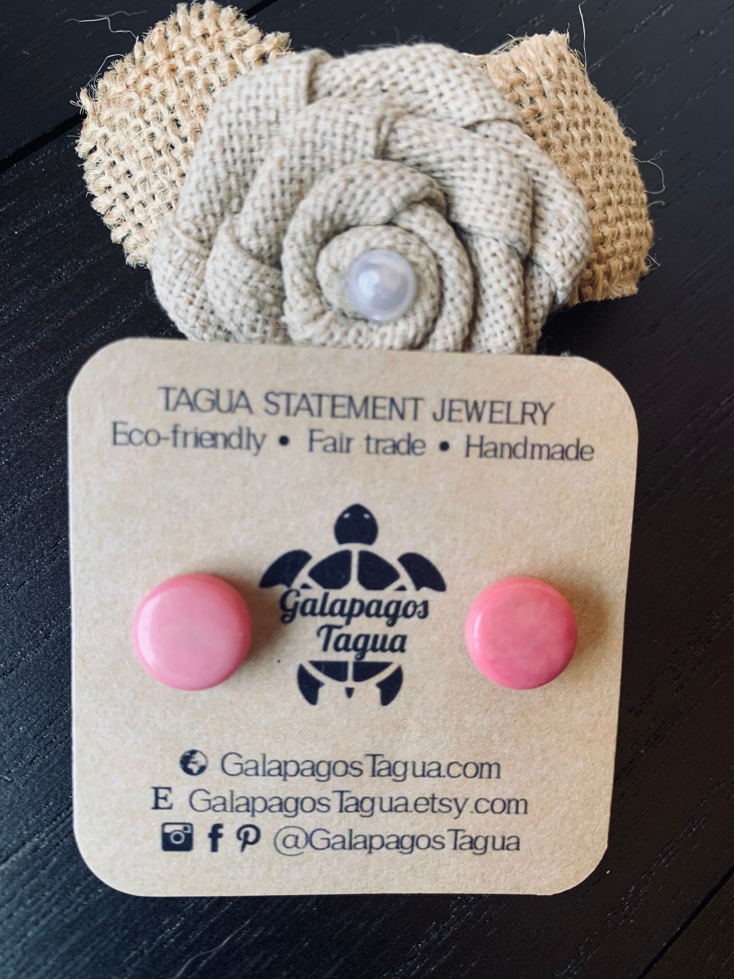 Pink stud earrings Tagua jewelry Round beaded earrings Geometric post Fall fashion 2025s Easter basket Artsy gifts Cute button earrings