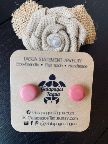 Pink stud earrings Tagua jewelry Round beaded earrings Geometric post Fall fashion 2025s Easter basket Artsy gifts Cute button earrings
