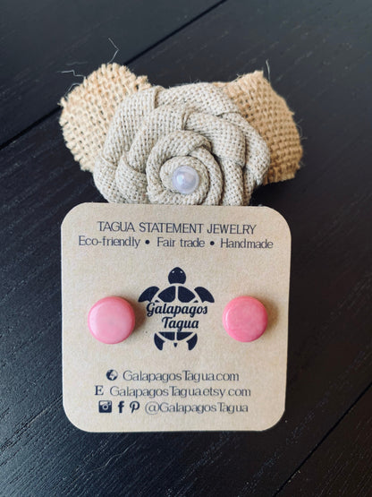 Pink stud earrings Tagua jewelry Round beaded earrings Geometric post Fall fashion 2025s Easter basket Artsy gifts Cute button earrings