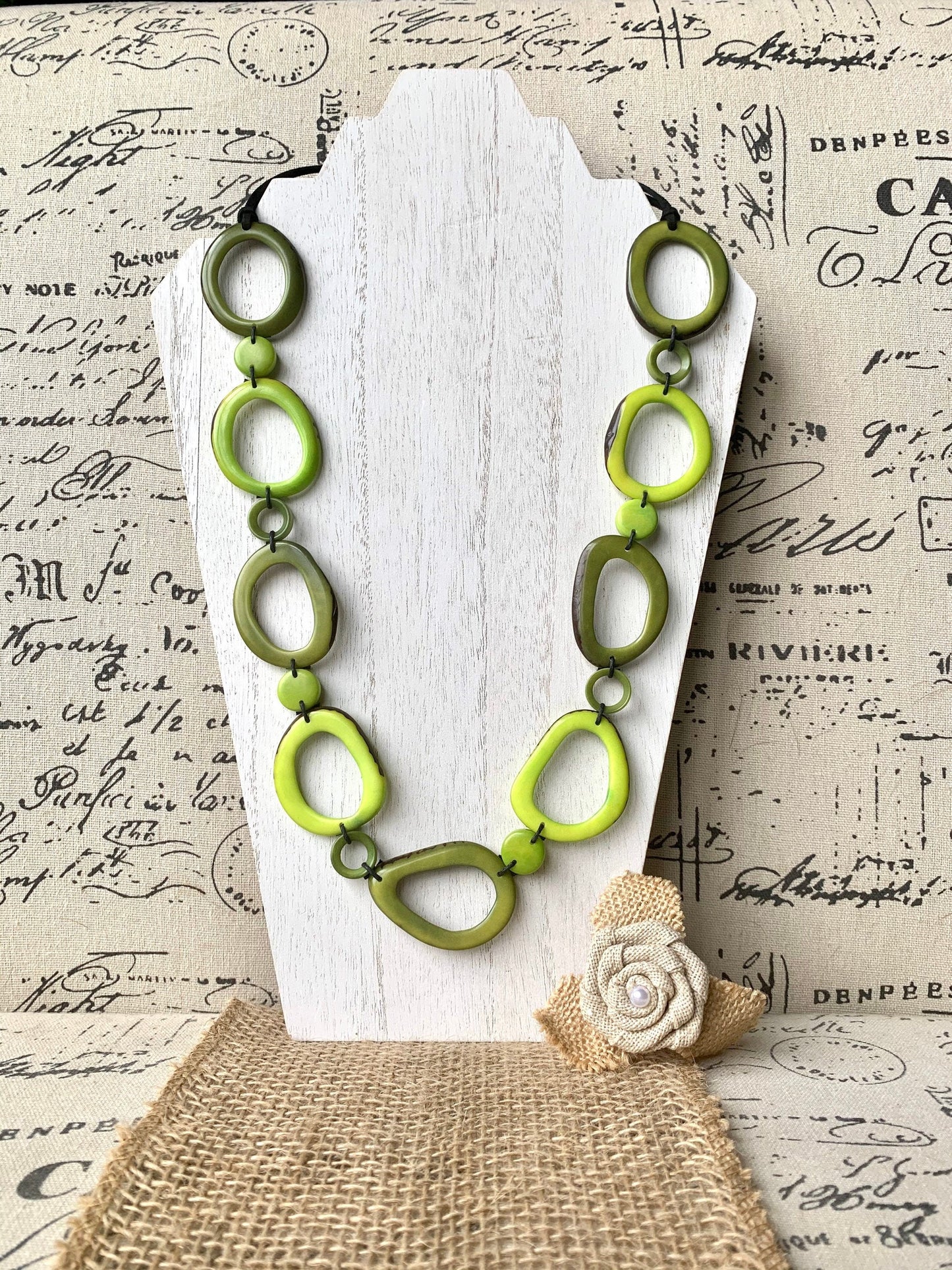 Green beaded necklace Tagua jewelry Fall fashion trends Fall fashion 2025s for wife Wearable art Handmade beaded necklace Art to wear
