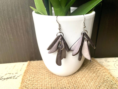 Gray bold dangle earrings Extra chunky tagua earrings Casual trendy drops Mother’s Day gifts Hupoallergenic lightweight earrings Beach trend