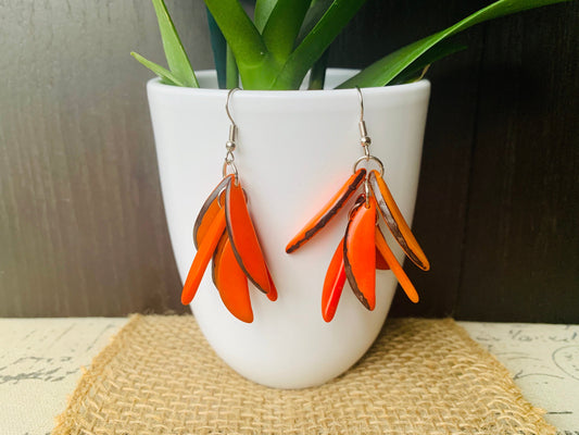 Orange extra chunky earrings Statement fashion tagua earrings Wearable art Casual dangle drops Boho mod style Artisan handmade Artsy gifts