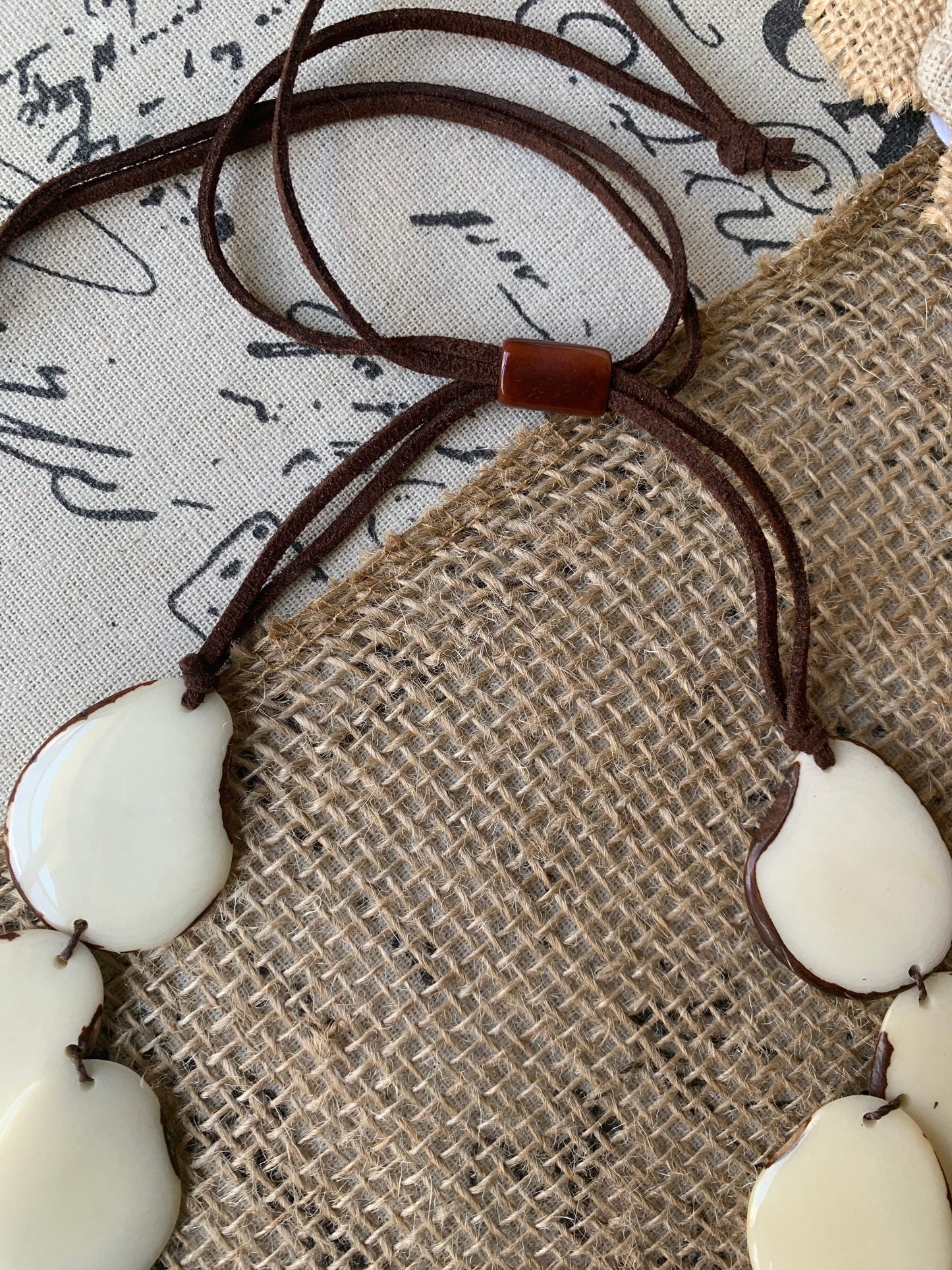White statement necklace Tagua jewelry Double layer bib 14 year wedding anniversary gift for wife Fall fashion 2025 Wearable art