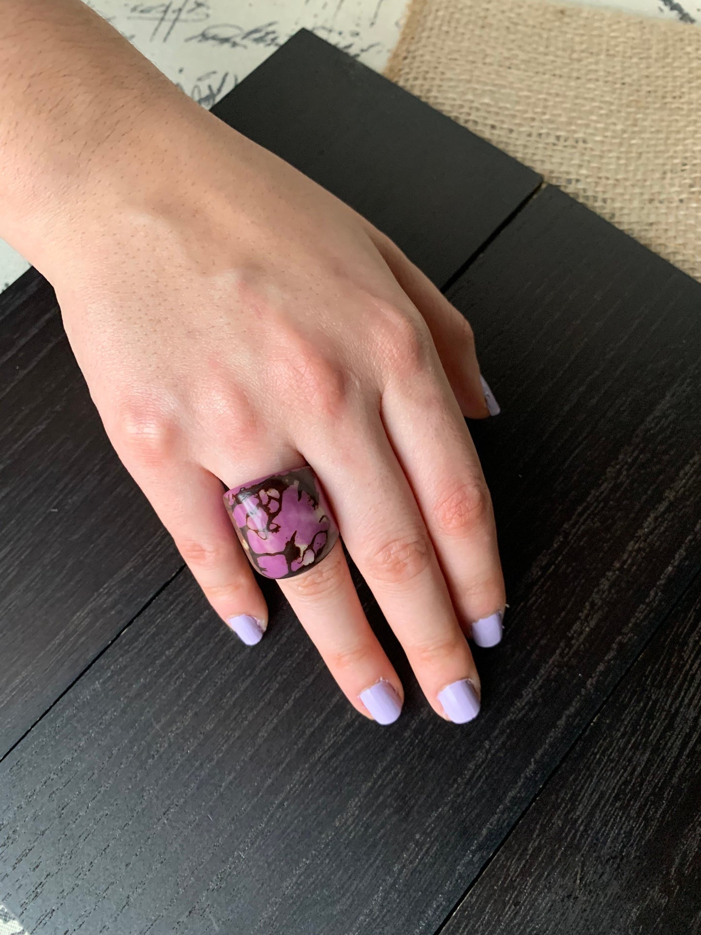 Lilac purple statement Tagua ring Unusual jewelry Cocktail rings Summer fashion Big bold chunky Oversized huge ring Beach trendy style
