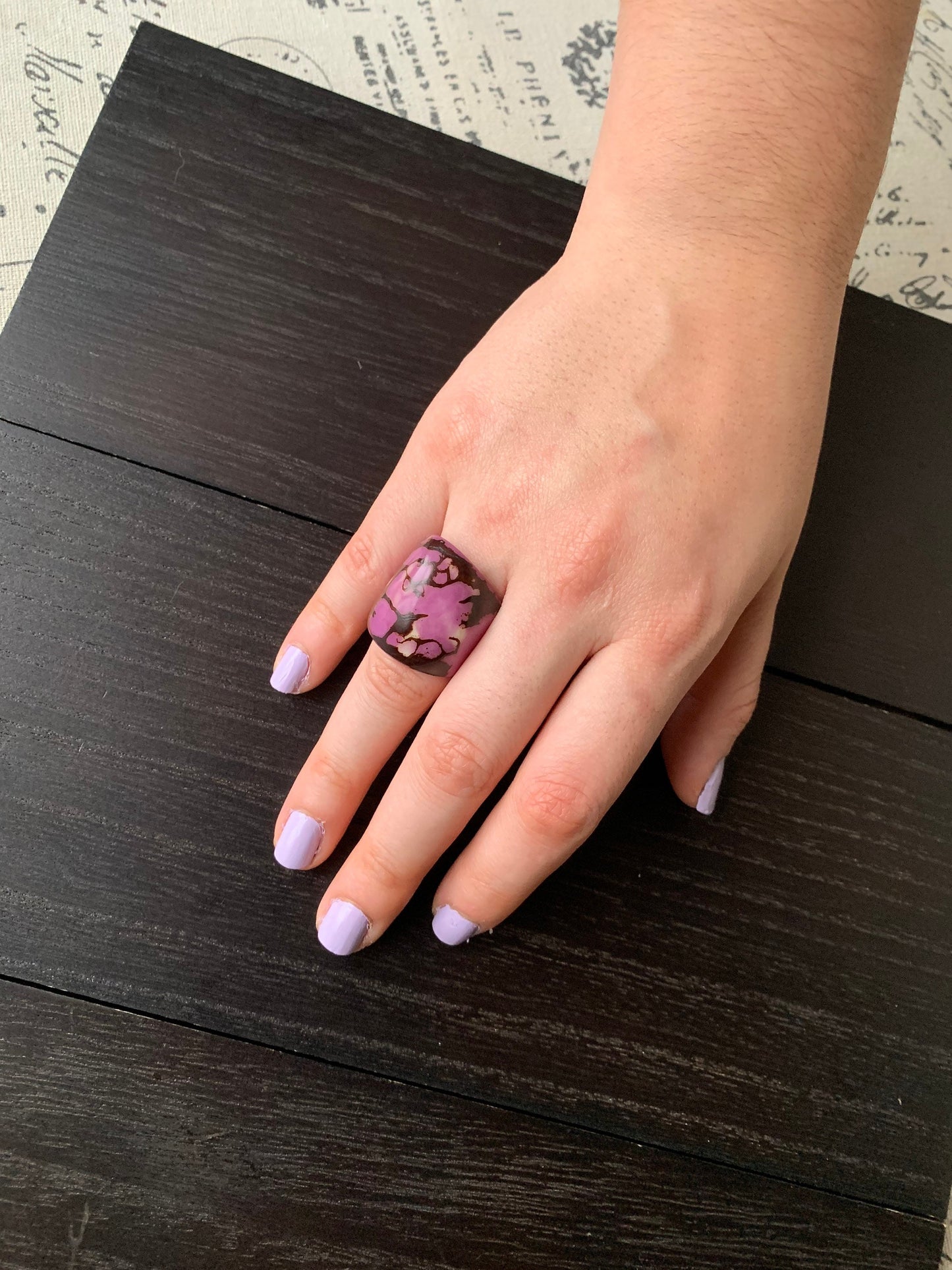Lilac purple statement Tagua ring Unusual jewelry Cocktail rings Summer fashion Big bold chunky Oversized huge ring Beach trendy style