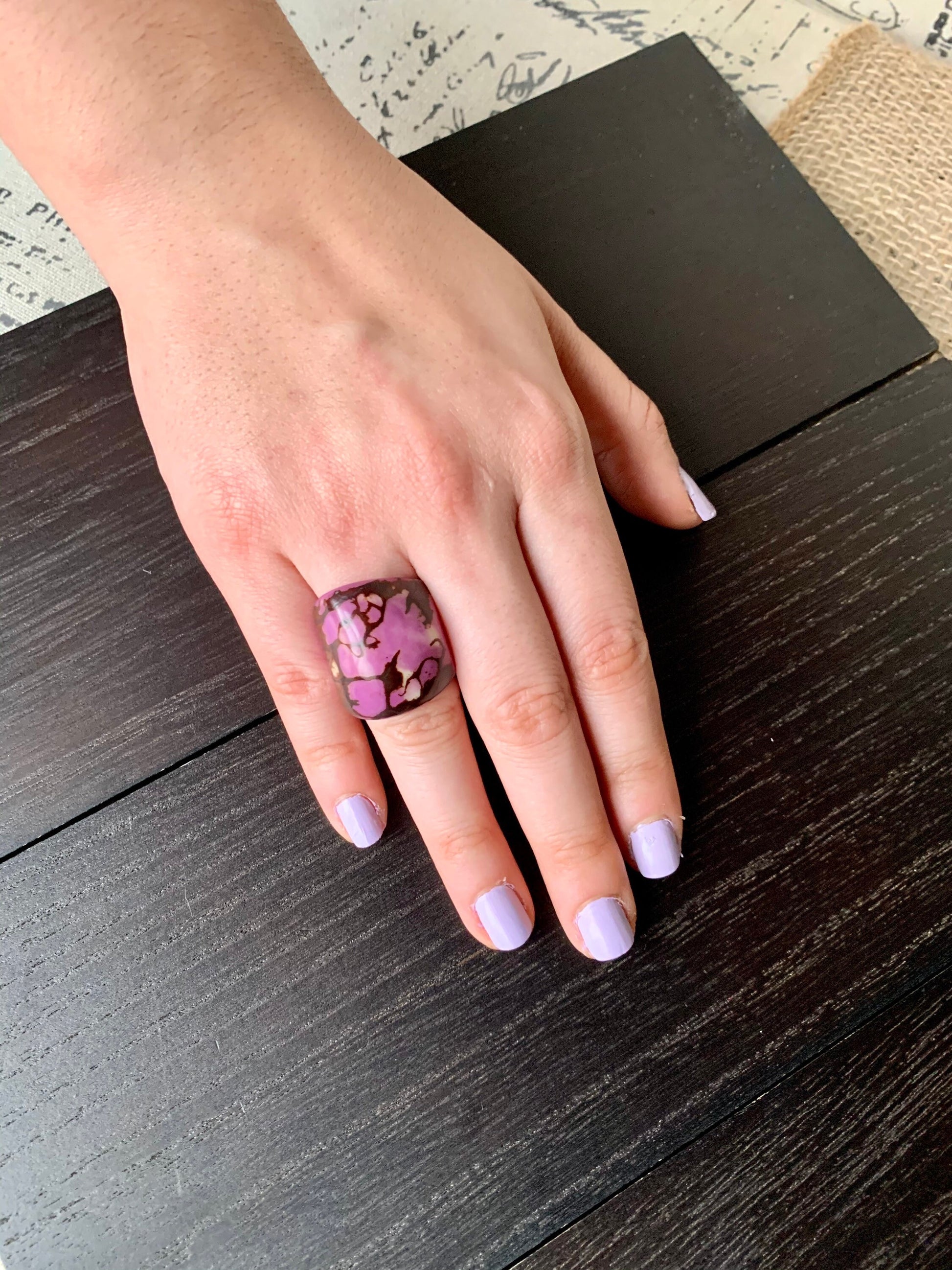 Lilac purple statement Tagua ring Unusual jewelry Cocktail rings Summer fashion Big bold chunky Oversized huge ring Beach trendy style