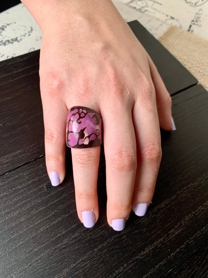 Lilac purple statement Tagua ring Unusual jewelry Cocktail rings Summer fashion Big bold chunky Oversized huge ring Beach trendy style
