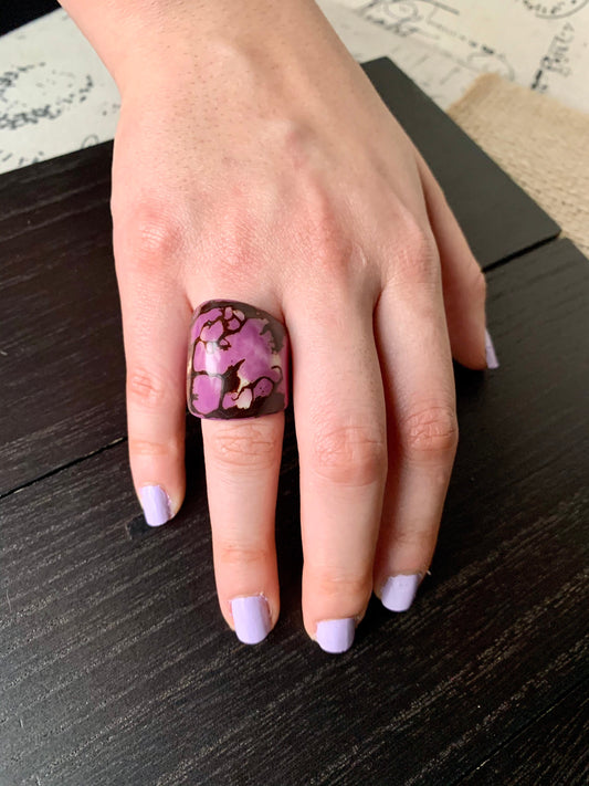 Lilac purple statement Tagua ring Unusual jewelry Cocktail rings Summer fashion Big bold chunky Oversized huge ring Beach trendy style