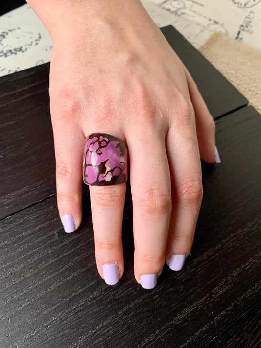 Lilac purple statement Tagua ring Unusual jewelry Cocktail rings Fall fashion Big bold chunky Oversized huge ring Holidays trendy style