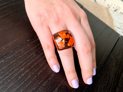Orange statement Tagua ring Unusual jewelry Cocktail ring Beach fashion Big bold chunky Oversized huge ring Handcrafted in Colombia Organic