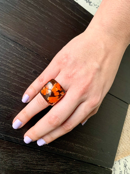 Orange statement Tagua ring Unusual jewelry Cocktail ring Beach fashion Big bold chunky Oversized huge ring Handcrafted in Colombia Organic