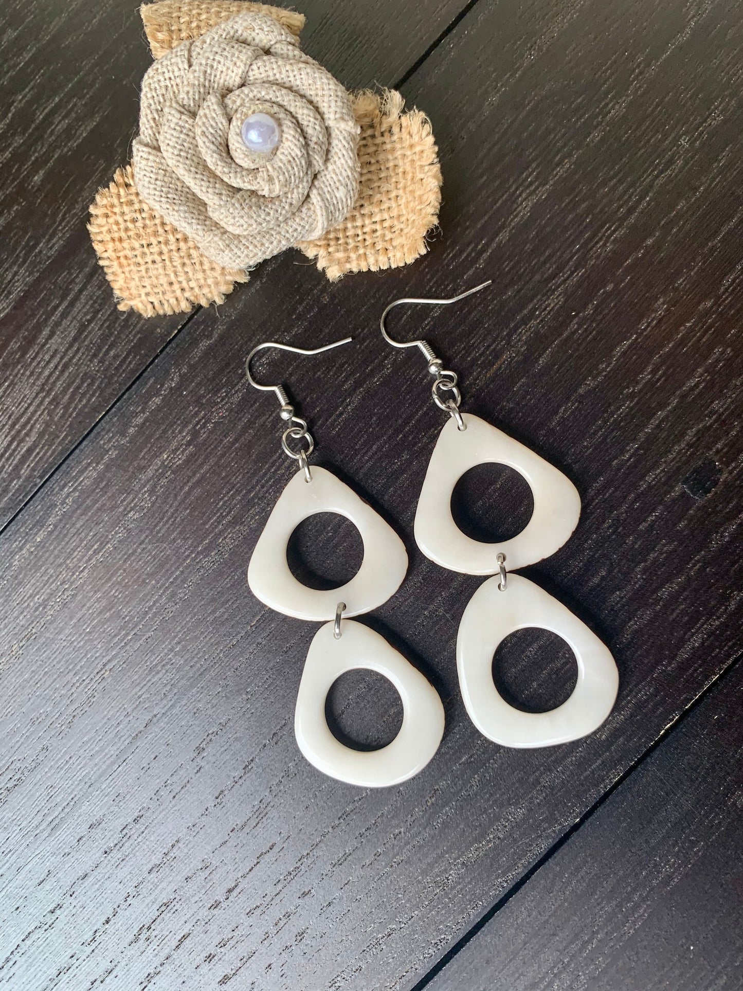 White extra long dangle fashion earrings Tagua jewelry 14 year wife anniversary Statement dangly earrings Wearable art Fall fashion