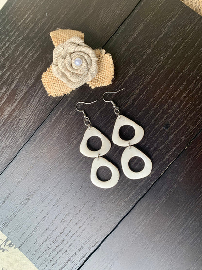 White extra long dangle fashion earrings Tagua jewelry 14 year wife anniversary Statement dangly earrings Wearable art Fall fashion