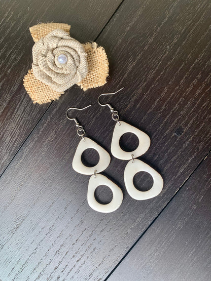 White extra long dangle fashion earrings Tagua jewelry 14 year wife anniversary Statement dangly earrings Wearable art Fall fashion