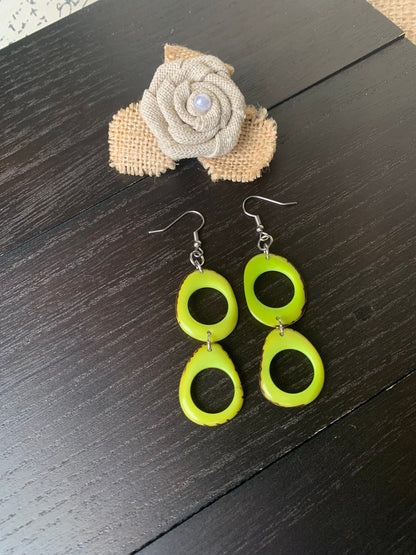 Lemon green extra long dangle earrings Tagua jewelry Statement drops Hypoallergenic and lightweight Mothers day gifts Spring fashion 2025