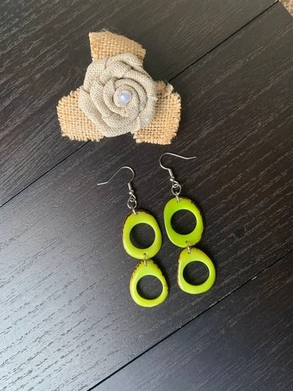 Lemon green extra long dangle earrings Tagua jewelry Statement drops Hypoallergenic and lightweight Mothers day gifts Spring fashion 2025