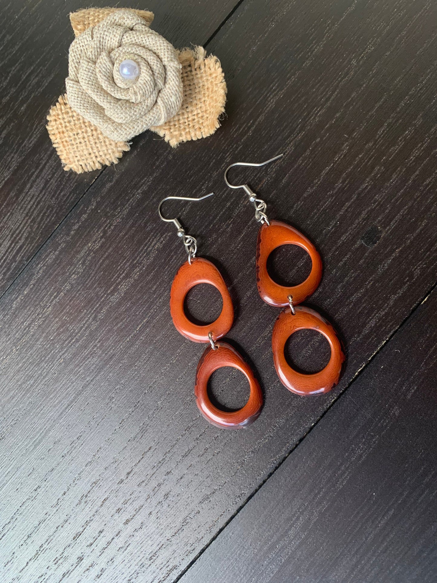 Brown fashion earrings Tagua nut jewelry Waterfall earrings Dangle and drop earrings Cascade earrings Statement beaded earrings Art to wear