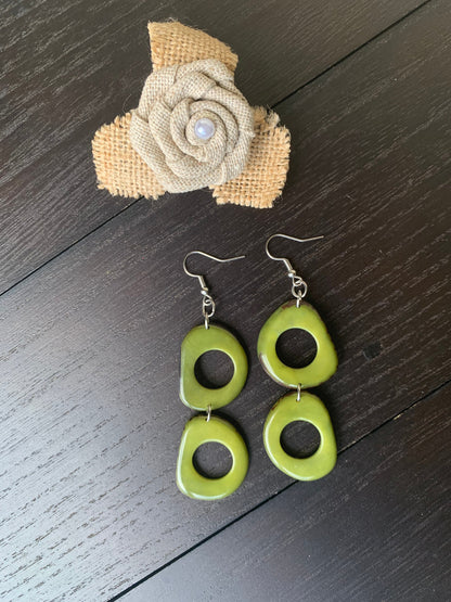 Green fashion earrings Tagua jewelry Spring fashion 2025 Wearable art Artsy gifts Mothers day gifts Hypoallergenic dangle and drop earrings