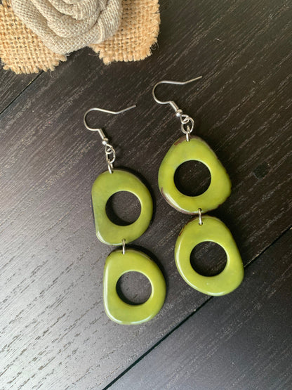 Green fashion earrings Tagua jewelry Spring fashion 2025 Wearable art Artsy gifts Mothers day gifts Hypoallergenic dangle and drop earrings