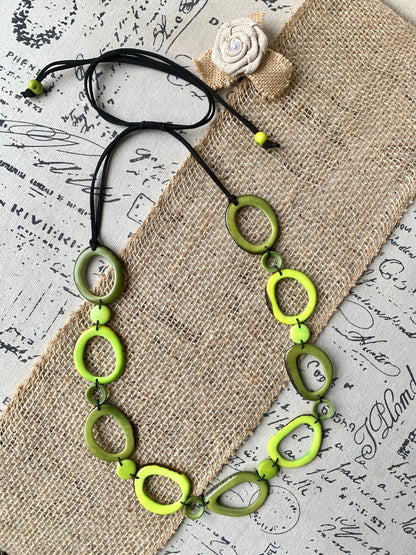 Green beaded necklace Tagua jewelry Fall fashion trends Fall fashion 2025s for wife Wearable art Handmade beaded necklace Art to wear