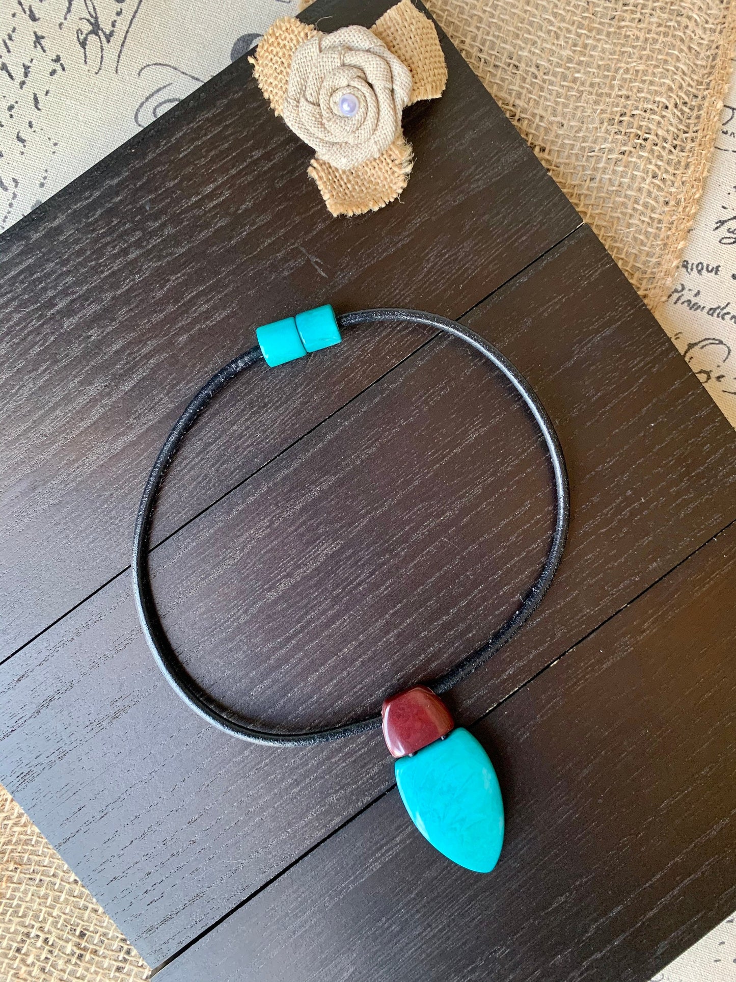 Turquoise pendant necklace Tagua jewelry Fall fashion trends Fall fashion 2025s Beaded pendant necklace Magnetic clasp Geometric pendant