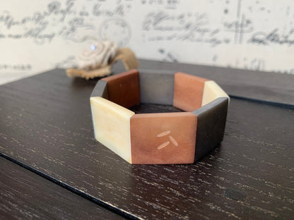 Brown Ivory and Gray Bracelet Tagua nut jewelry Statement beaded bracelet Wearable art Elastic stretch bracelet Mothers day gift Art to wear