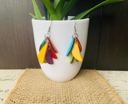 Rainbow Tagua Nut Dangle Earrings, Colorful Boho Fashion, Hypoallergenic Drop Earrings