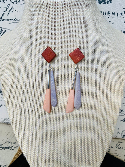 Gray and peach dangle and drop earrings Tagua jewelry Fall fashion woman Wearable art Earth tones earrings Hypoallergenic earrings