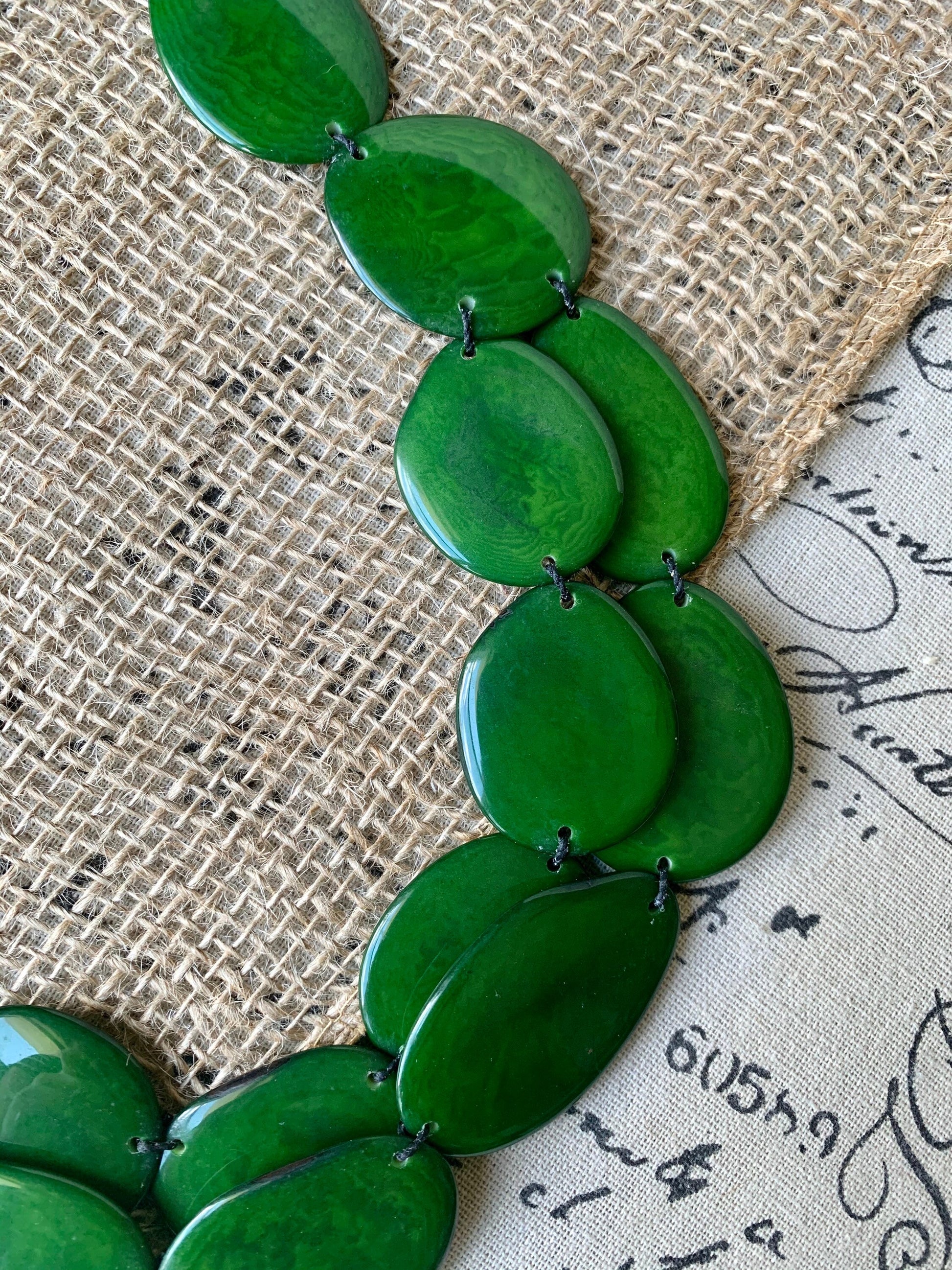 Green statement necklace Tagua nut jewelry Big bold necklaces Adjustable cord Wearable art Multi layer necklace Handmade Fall fashion