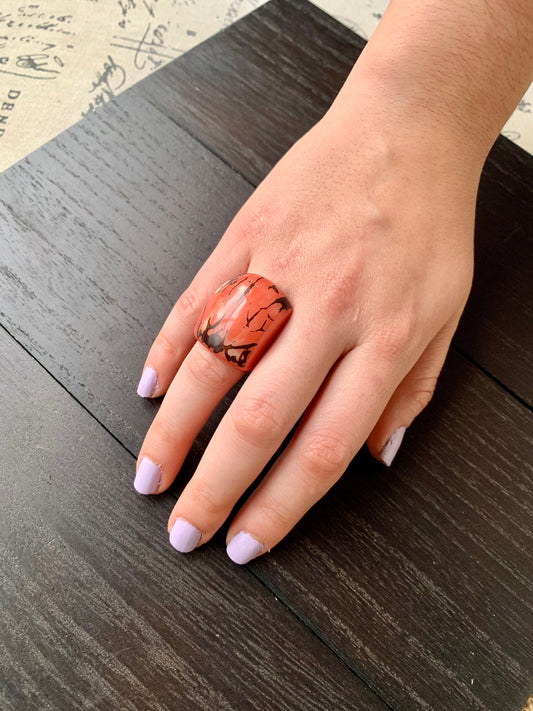 Coral statement Tagua ring Unusual jewelry Cocktail rings for women Fall fashion Big bold chunky Beach trends Oversized huge ring Organic