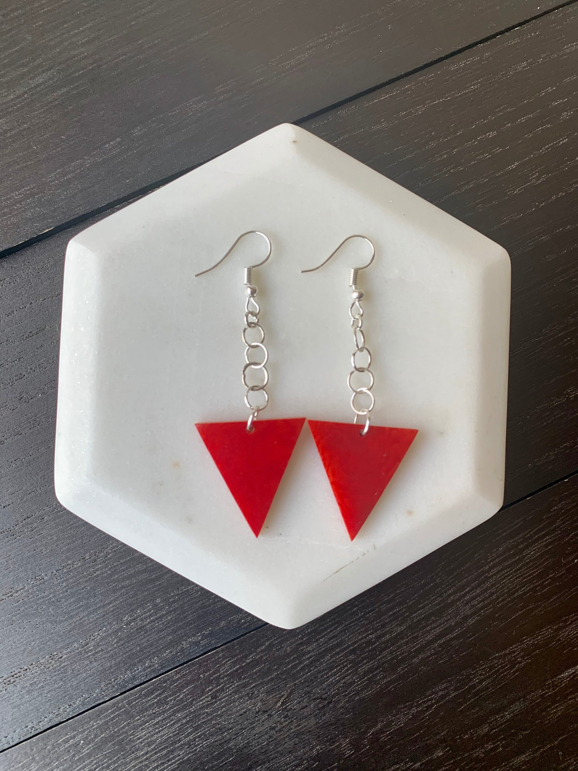 Red geometric Tagua earrings Big dangle earrings Spring fashion trend Mod boho drops Extra long earrings Mother's day gifts Summer style