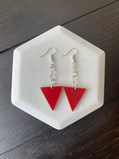 Red geometric Tagua earrings Big dangle earrings Spring fashion trend Mod boho drops Extra long earrings Mother's day gifts Summer style