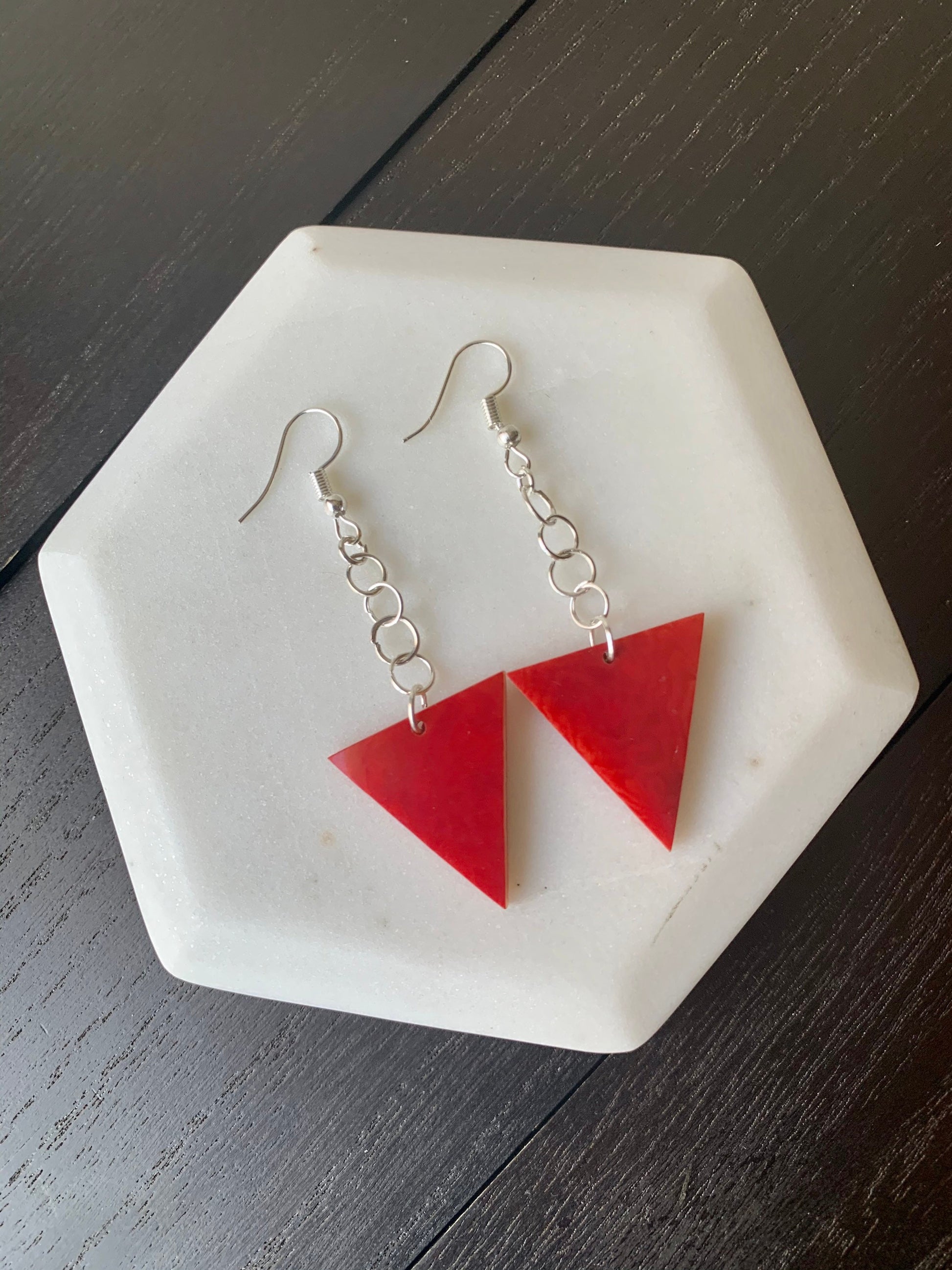 Red geometric Tagua earrings Big dangle earrings Spring fashion trend Mod boho drops Extra long earrings Mother's day gifts Summer style