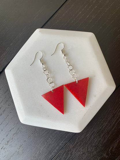 Red geometric Tagua earrings Big dangle earrings Spring fashion trend Mod boho drops Extra long earrings Mother's day gifts Summer style