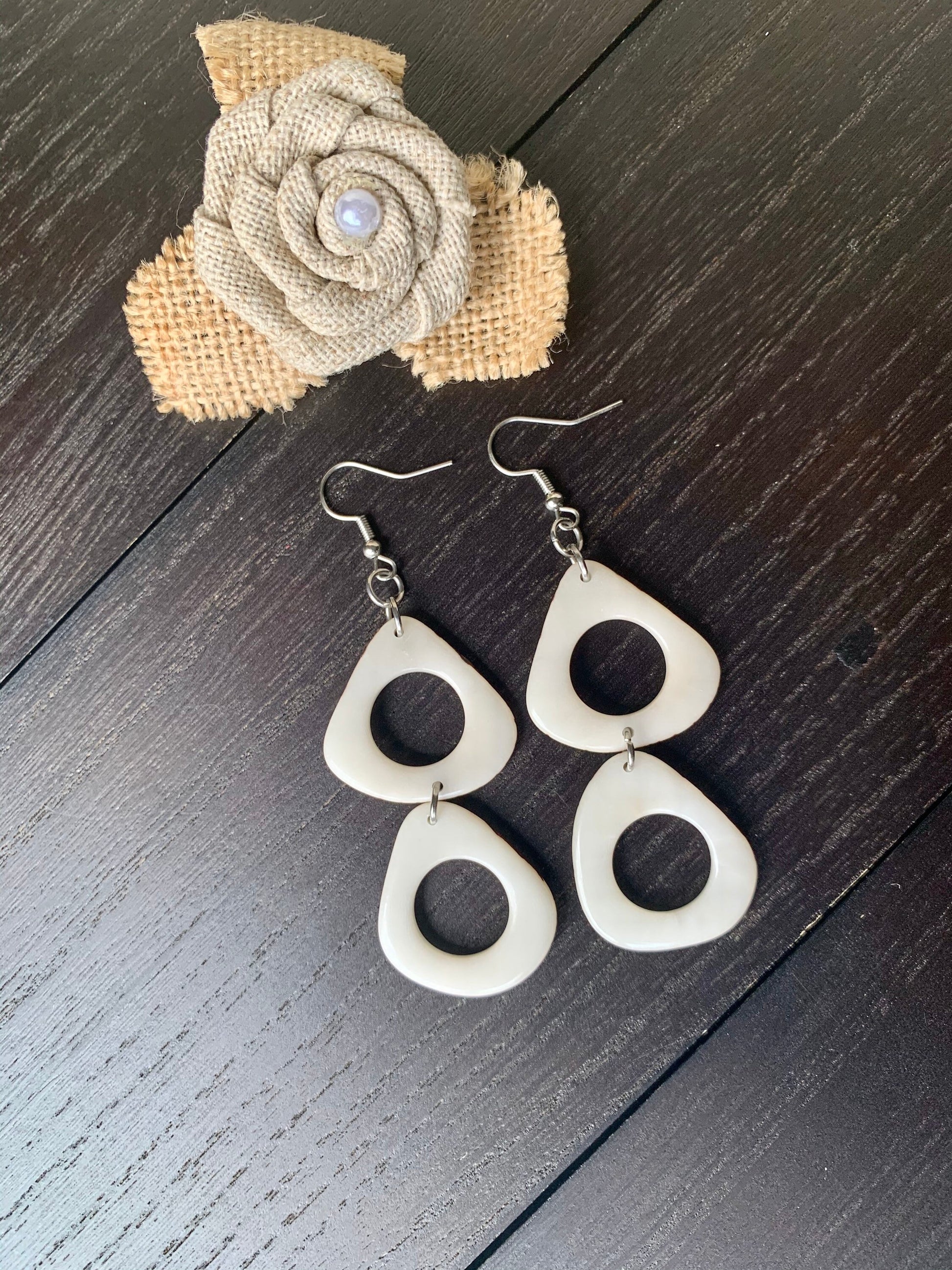 White extra long dangle fashion earrings Tagua jewelry 14 year wife anniversary Statement dangly earrings Wearable art Fall fashion